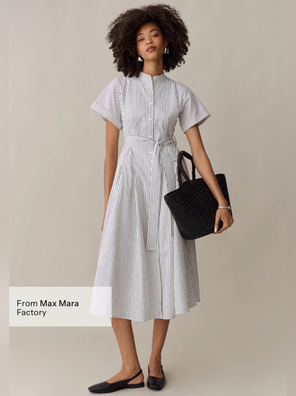 CAARA Juniper Cotton Dress Sz 2 Black White Stripe Midi Button Belt